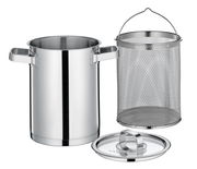 Spargelkocher SAN REMO aus Edelstahl mit herausnehmbarem Gittereinsatz und Deckel, seitliche Perspektive