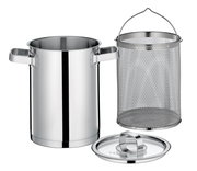 Spargelkocher SAN REMO aus Edelstahl mit herausnehmbarem Gittereinsatz und Deckel, seitliche Perspektive
