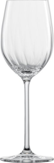 Weißweinglas in Frontalansicht mit elegantem, schlankem Stiel und klarer Glasstruktur.