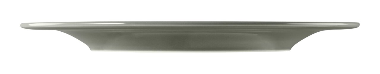 Seitenansicht eines perlgrauen Speisetellers mit einem Durchmesser von 27,5 cm.