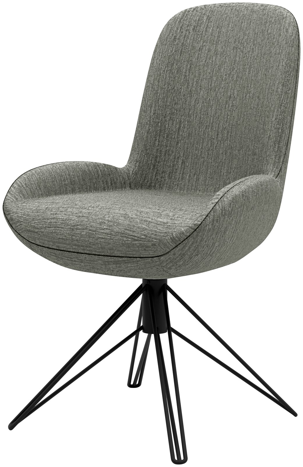 Musterring Stuhl MR HELVIN Dreh-Moover Moderner grauer Stuhl mit gepolsterter Sitzfläche und schwarzem Metallgestell, seitliche Perspektive