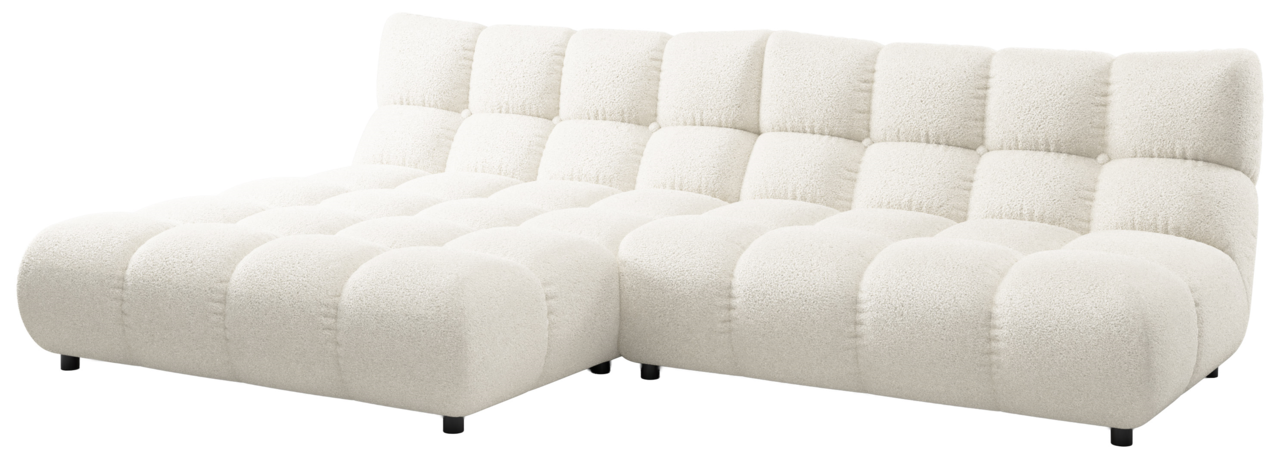 Pure Home Lifestyle Longchairkombination PURE 9136 Weiße Longchairkombination mit gepolsterten, quadratischen Segmenten, seitliche Perspektive