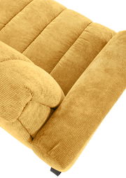 Nahaufnahme einer gelben 2er-Sitzbank aus Stoff, von oben betrachtet.