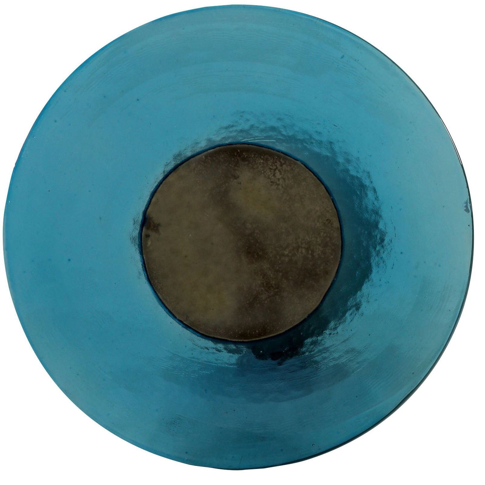 Runde, blaue Tischplatte aus der Vogelperspektive mit einem zentralen, dunkleren Kreis.