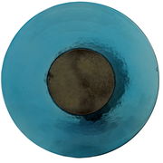 Runde, blaue Tischplatte aus der Vogelperspektive mit einem zentralen, dunkleren Kreis.