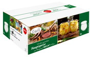 Verpackung eines 6er-Sets Hauptspeisengläser 370ml von WECK, seitliche Perspektive