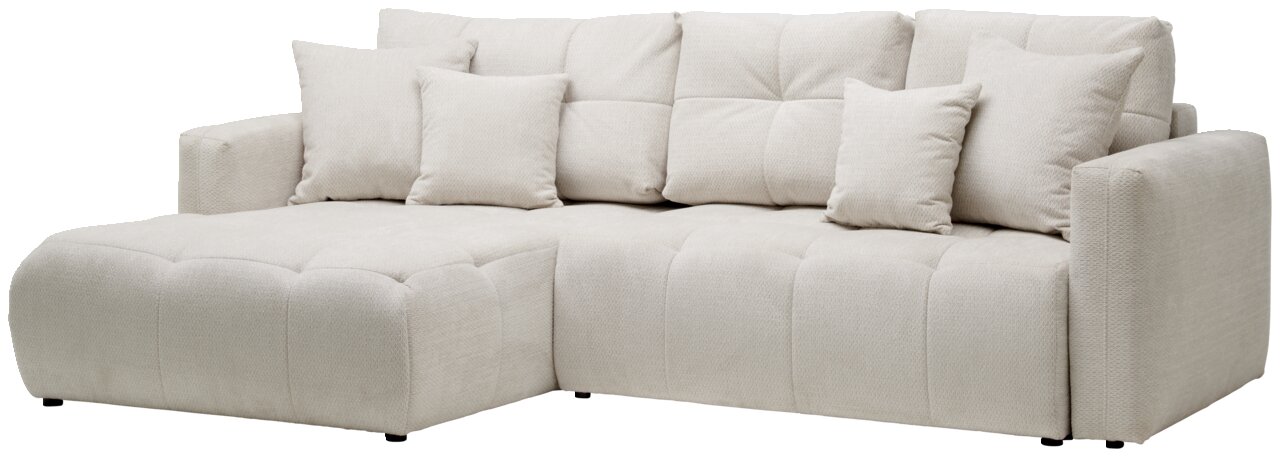 Hom´in Ecksofa London Ecksofa London in hellem Stoff mit mehreren Kissen, Perspektive von vorne links