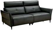 Schwarzes Ledersofa mit zwei Sitzen, seitliche Perspektive
