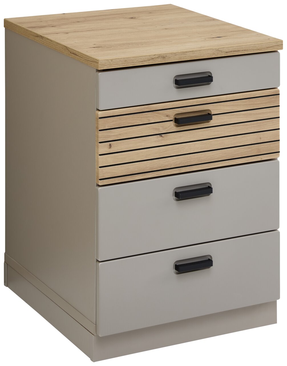 Voleo Rollcontainer GLENN Rollcontainer mit vier Schubladen, Holz- und Metalloptik, seitliche Perspektive