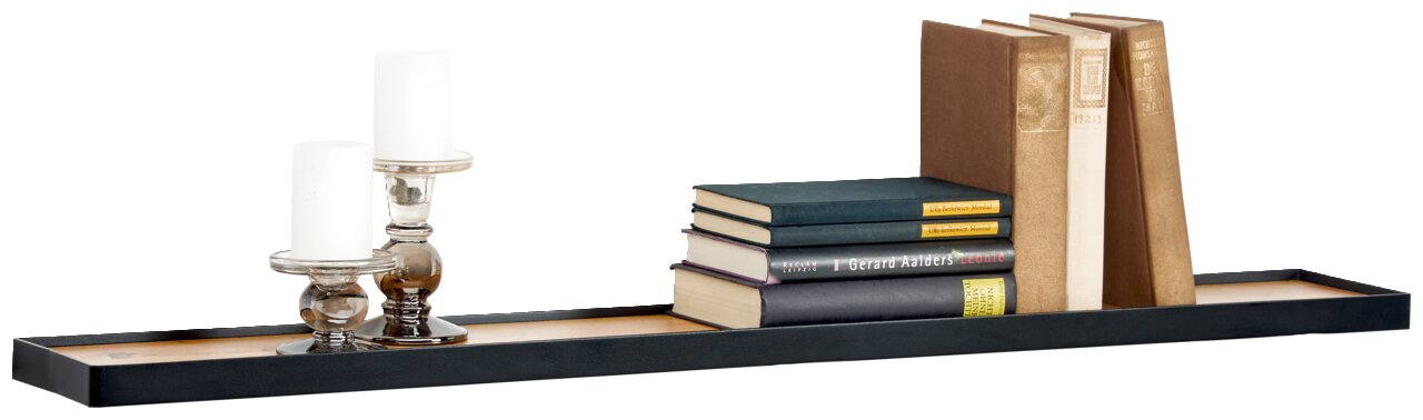 Wandboard 110cm mit Kerzenhaltern und Büchern, seitliche Perspektive