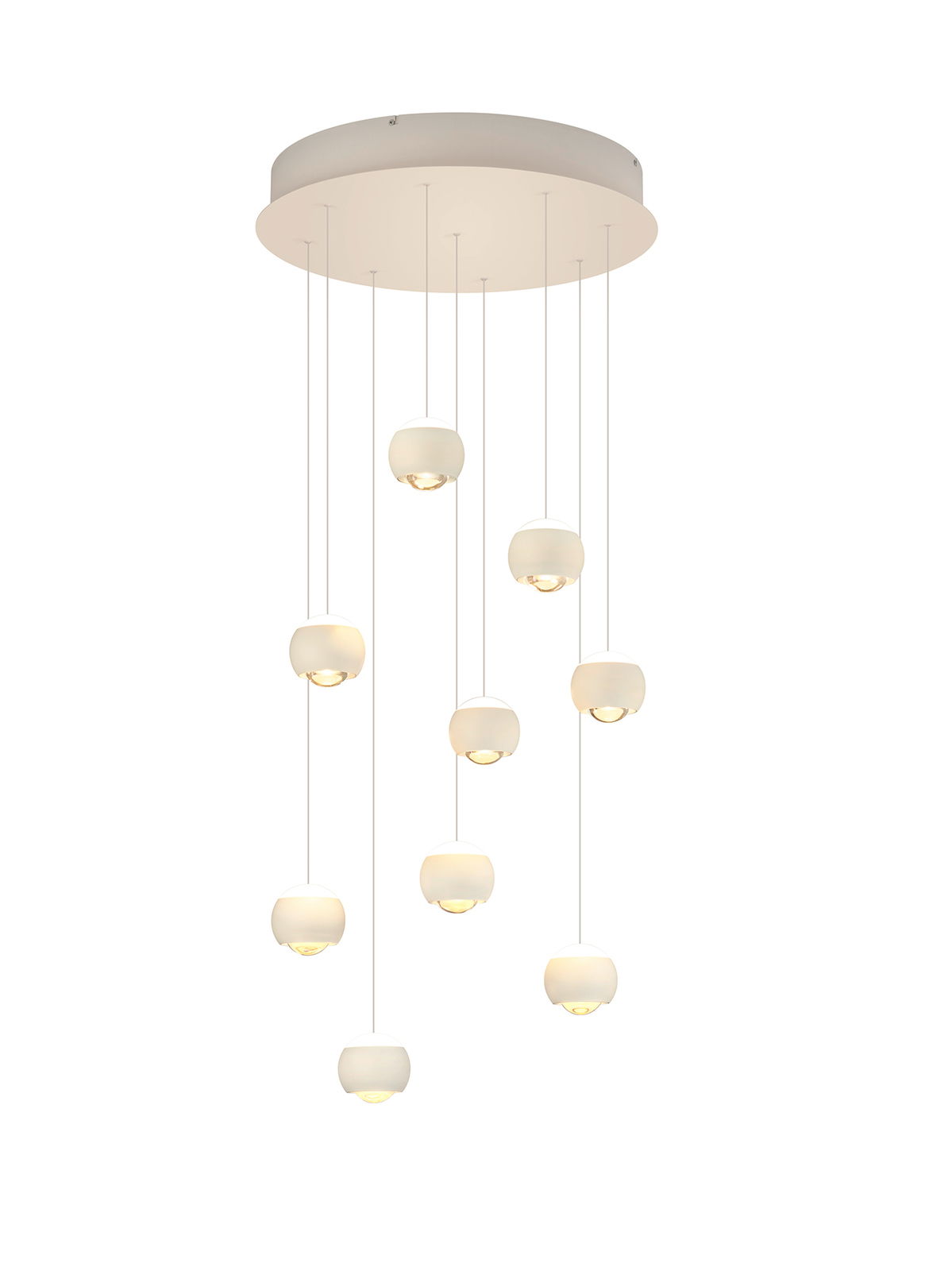 Musterring Pendelleuchte CANNON Moderne Pendelleuchte CANNON mit mehreren runden Leuchtkörpern, von unten betrachtet.