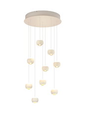 Moderne Pendelleuchte CANNON mit mehreren runden Leuchtkörpern, von unten betrachtet.