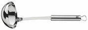 Edelstahl-Schöpflöffel in Seitenansicht mit glänzendem Finish und ergonomischem Griff.