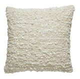 Quadratisches Kissen 45x45 cm aus cremefarbenem Bouclé-Stoff, frontal fotografiert.