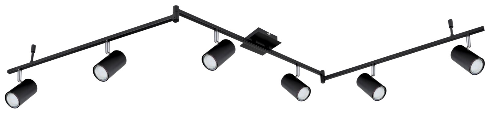 Moderne zwarte spot met vijf verstelbare lampen, zijaanzicht