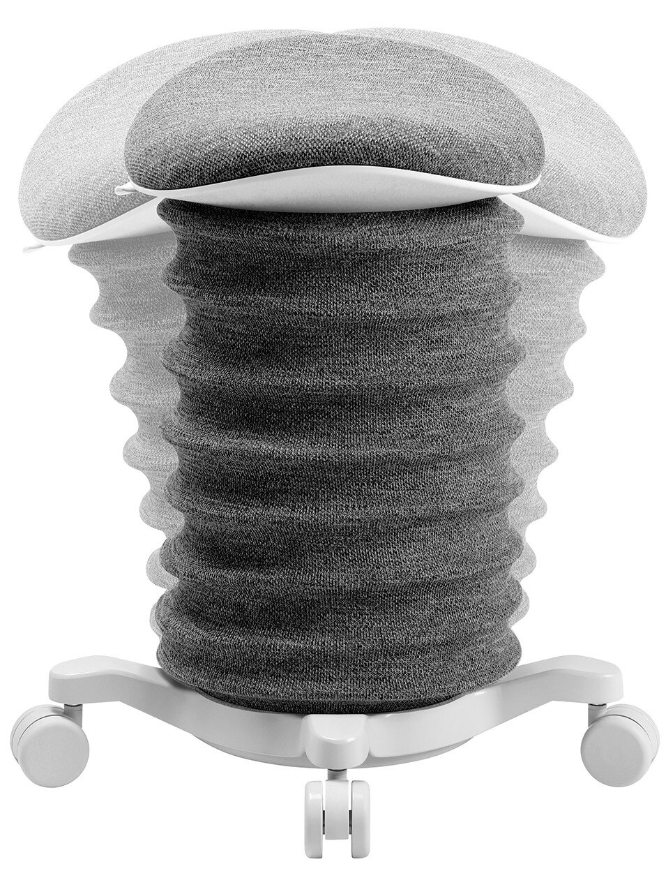 Grauer Aktiv-Sitz SITNESS 4D von Topstar mit wellenförmigem Design und Rollen, Frontalansicht