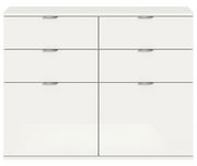 Weiße Kommode mit sechs Schubladen, frontale Ansicht