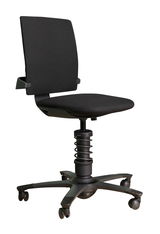 Schwarzer Drehstuhl mit ergonomischem Design, seitliche Perspektive