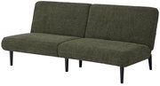 Grünes Funktionssofa mit zwei Sitzplätzen, seitliche Perspektive