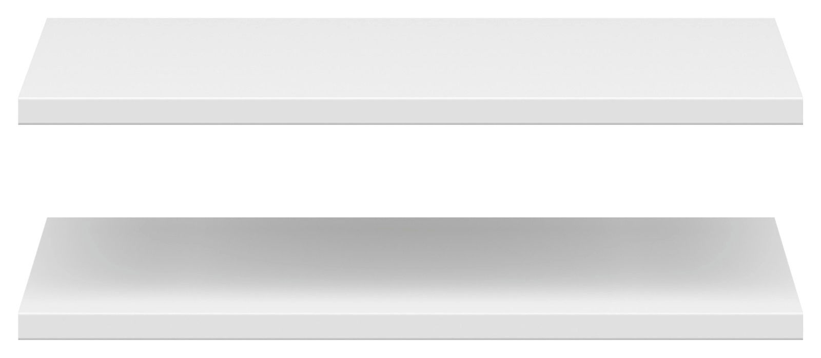 Zwei weiße Einlegeböden in Frontalansicht, übereinander schwebend.