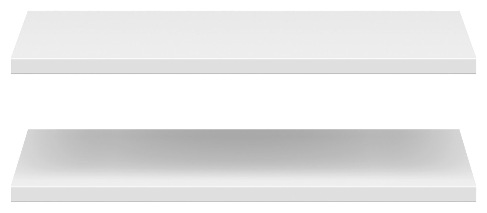 Zwei weiße Einlegeböden in Frontalansicht, übereinander schwebend.