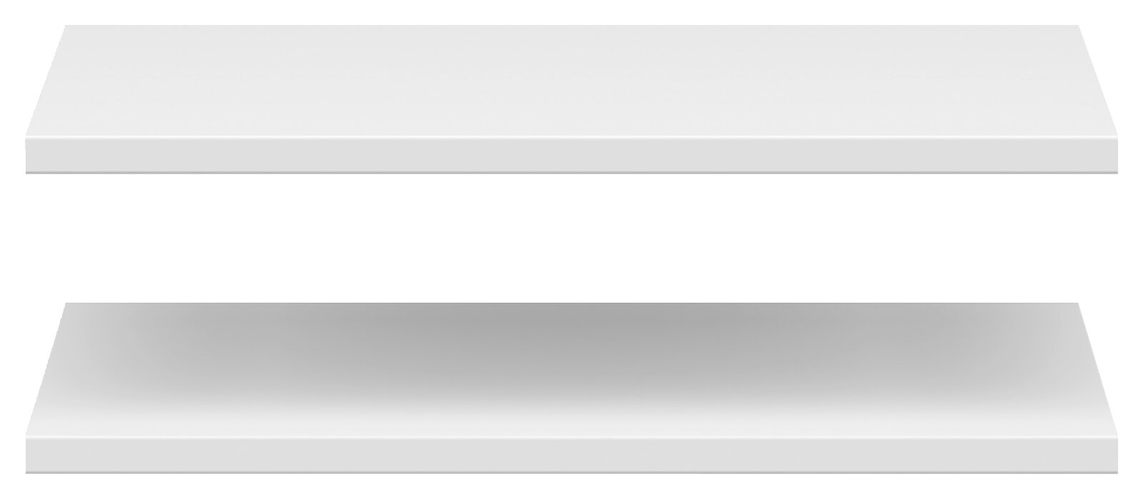 Zwei weiße Einlegeböden in Frontalansicht, übereinander schwebend.