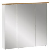 Moderner Spiegelschrank mit drei Türen und Holzleiste, Frontalansicht