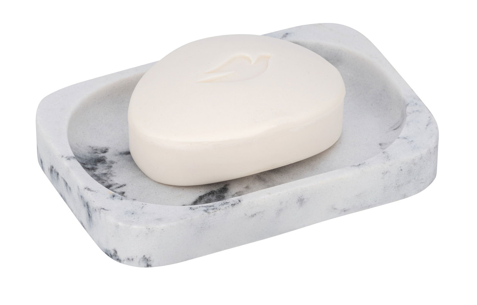 Wenko Seifenablage DESIO Marmorierte Seifenablage Desio mit ovaler Seife, Vogelmotiv, aus leicht erhöhter Perspektive