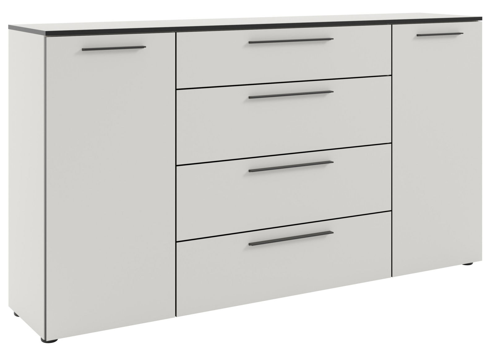Modernes XL-Sideboard in Weiß mit fünf Schubladen und zwei Türen, seitliche Perspektive