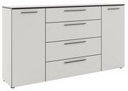 Modernes XL-Sideboard in Weiß mit fünf Schubladen und zwei Türen, seitliche Perspektive