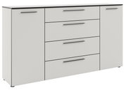 Modernes XL-Sideboard in Weiß mit fünf Schubladen und zwei Türen, seitliche Perspektive