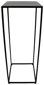 Schwarzer Beistelltisch aus Metall mit minimalistischem Design, frontal fotografiert.