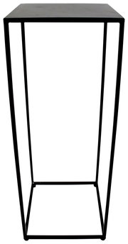 Schwarzer Beistelltisch aus Metall mit minimalistischem Design, frontal fotografiert.