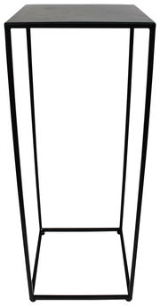 Schwarzer Beistelltisch aus Metall mit minimalistischem Design, frontal fotografiert.