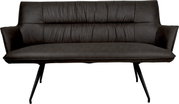Dunkelgraues 2-Sitzer-Sofa mit gepolsterter Rückenlehne, Armlehnen und schwarzen Metallbeinen, frontal in leichter Untersicht freigestellt auf weißem Hintergrund