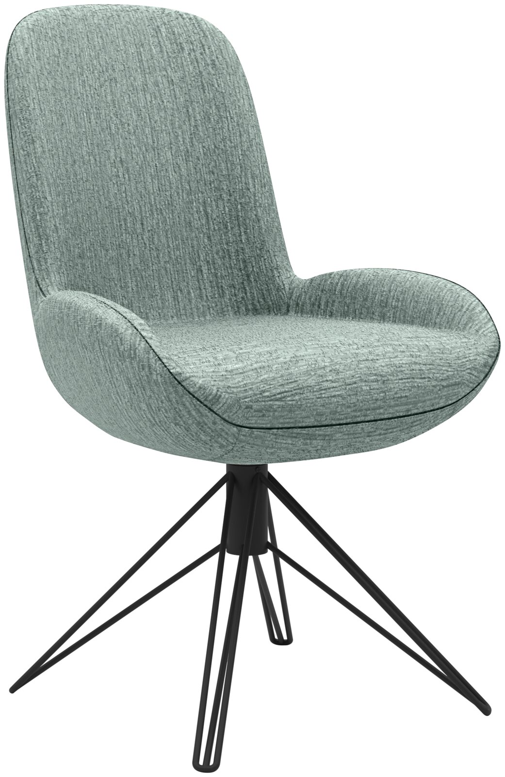 Musterring Stuhl MR HELVIN Moderner Stuhl mit grünem Stoffbezug und schwarzem Metallgestell, seitliche Perspektive