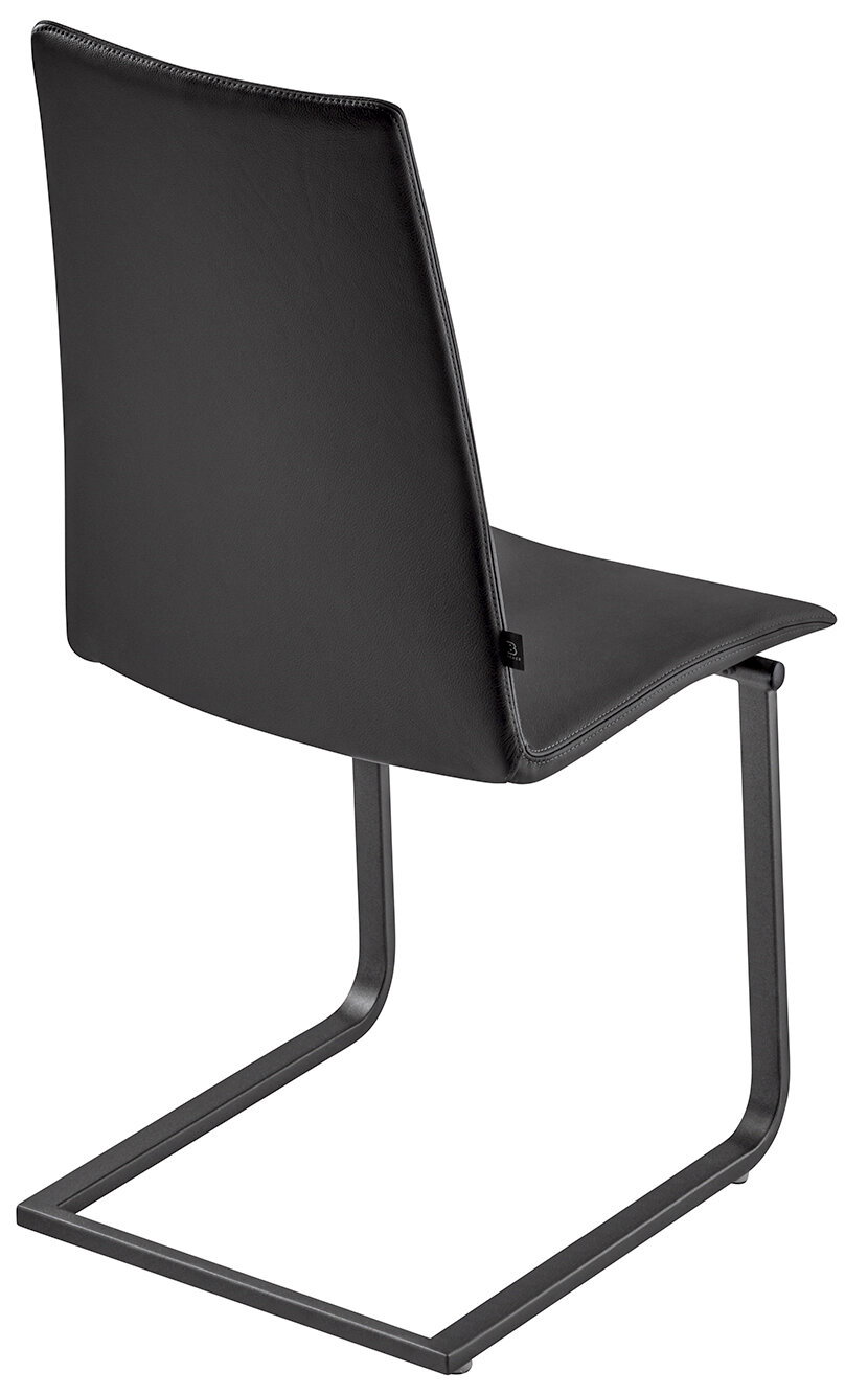 Moderner schwarzer Stuhl mit Metallgestell, Rückansicht