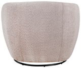 Rückansicht eines beigen Sessels mit weicher Textur und abgerundeter Form.