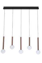 Moderne LED-Hängeleuchte mit fünf hängenden Glühbirnen, seitliche Perspektive