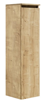 Hochschrank aus Holz in Eichenoptik, seitliche Perspektive