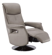 Bequemer Fernsehsessel Zurbrüggen OREGON in seitlicher Perspektive mit verstellbarer Rückenlehne und Fußstütze auf einem drehbaren Sockel.