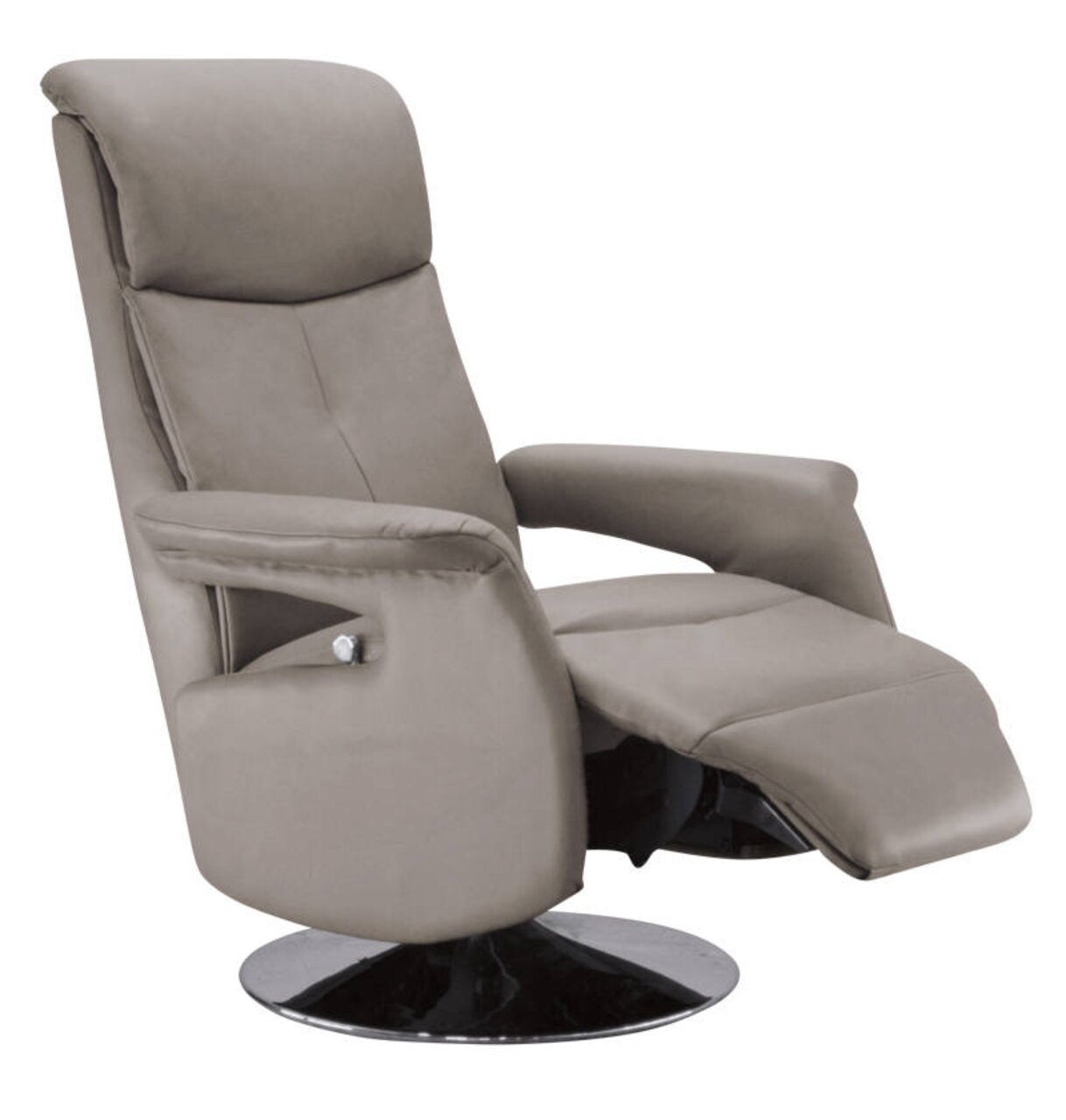 Bequemer Fernsehsessel Zurbrüggen OREGON in seitlicher Perspektive mit verstellbarer Rückenlehne und Fußstütze auf einem drehbaren Sockel.