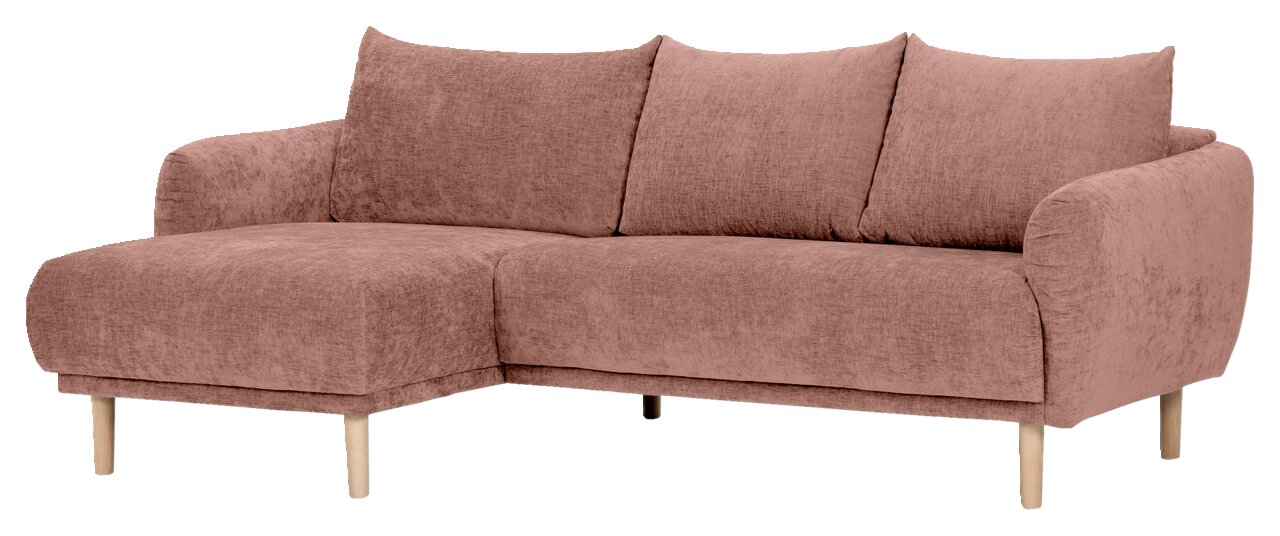 Rosa Ecksofa mit linker Ottomane, Vorderansicht