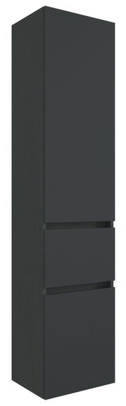 Moderner, schwarzer Hochschrank mit zwei Schubladen, seitliche Perspektive