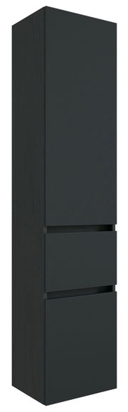 Moderner, schwarzer Hochschrank mit zwei Schubladen, seitliche Perspektive