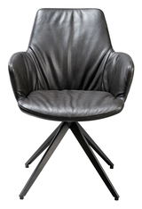 Moderner schwarzer Ledersessel mit Metallbeinen, Frontalansicht