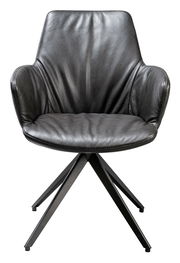 Moderner schwarzer Ledersessel mit Metallbeinen, Frontalansicht