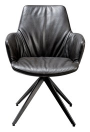 Moderner schwarzer Ledersessel mit Metallbeinen, Frontalansicht