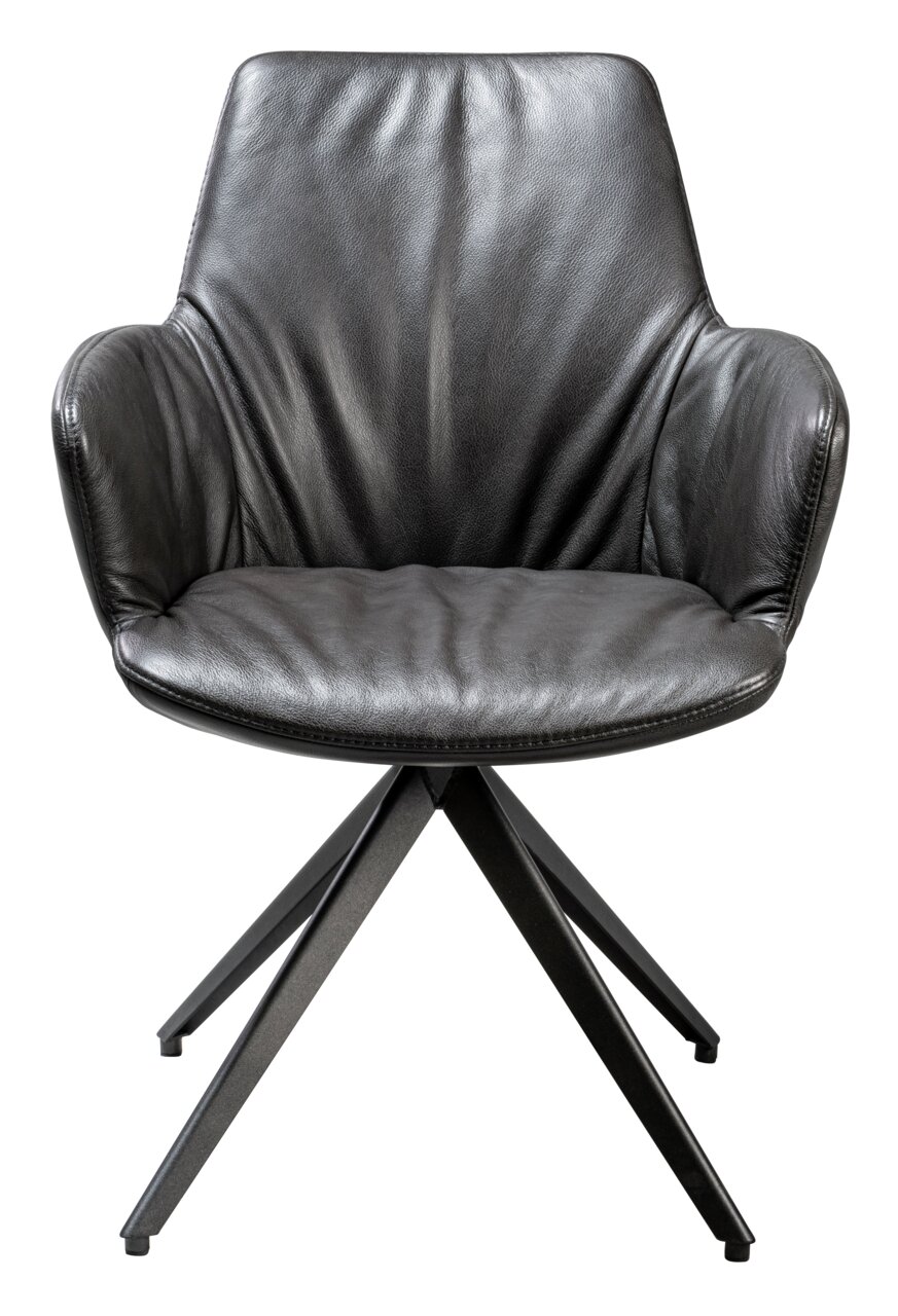 Plantagie Sessel MAPLE Moderner schwarzer Ledersessel mit Metallbeinen, Frontalansicht