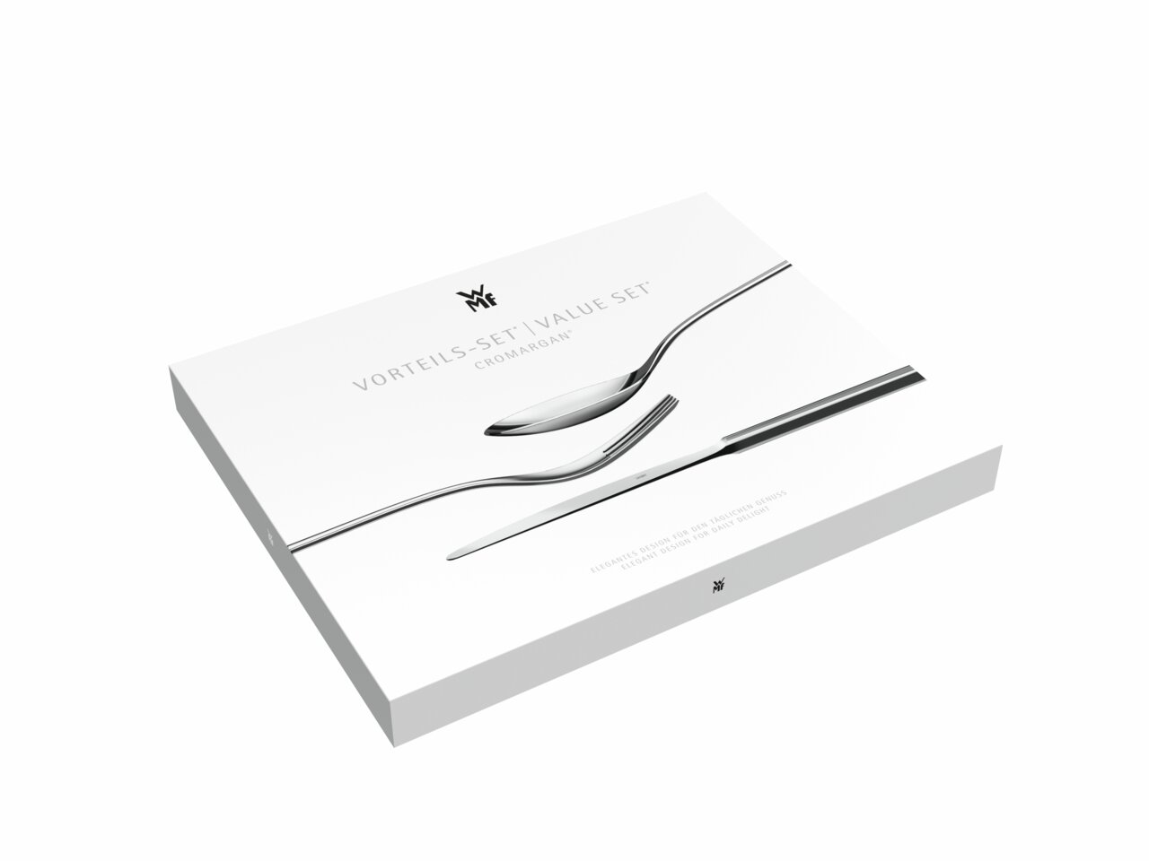 Verpackung des WMF Vorteils-Sets mit elegantem Besteckdesign, Perspektive von oben.